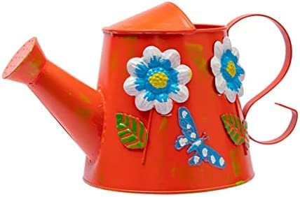 Regadera De Metal De 3L, Cubo De Hierro, Lata De Riego, Cubo De Riego para Jardín, Regadera De Aspersor para Decoración Vintage Al Aire Libre, Naranja