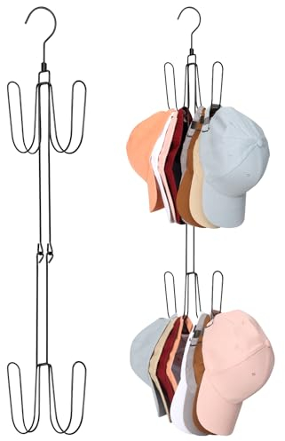 Enrimyee 2 Stück cap halter(Kann 60 Hüte aufhängen) Drehbar Metall cap organizer cap aufbewahrung für Schals, Handtaschen,Handtücher,Kleidung,Krawatten Tücher,Taschen, Ohne Bohren(schwarz)