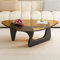 Couchtisch aus Glas Dreieckiger, Vintage-Beistelltisch aus schwarzem Glas, Tischplatte aus massivem Holz, moderner Beistelltisch für Wohnzimmer,Black Legs+a,91×65×40cm