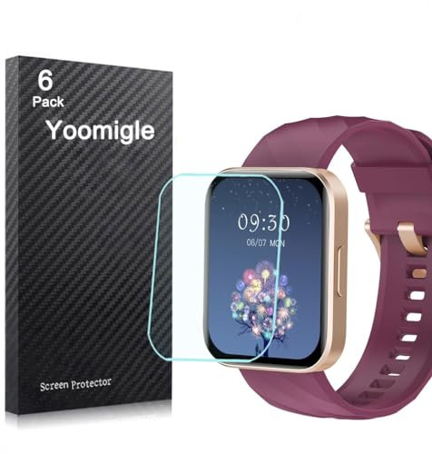 Yoomigle 6 Pack Compatible with RUIMEN D1 1.85'' Smartwatch Screen Protector Film for GloryFit D1 1.85 Inch Smart Watch Screen Protectors Foils Cover Crystal Clear HD Anti-Scratch