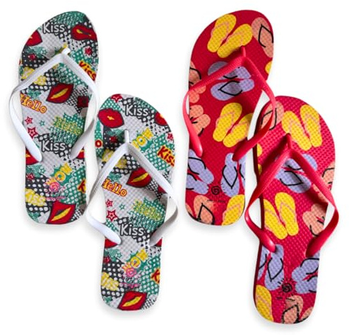 NARAMAKI® Tongs Femme 2 Paires avec Thème Fruits et Été - Tongs Mer et Piscine Adultes - Chaussons d'été, vert, 41 EU