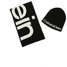 Calvin Klein Herren Logo Hat Scarf Set aus Mütze und Schal, Schwarz, Einheitsgröße