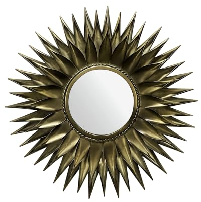 FineBuy Wandspiegel Sonne 74 cm Metall Design Hängespiegel Messing Antik, Eisen Dekospiegel Rund, Spiegel Wand Groß, Flurspiegel Garderobenspiegel Modern