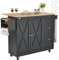 VEVOR Isla de Cocina Portátil con Ruedas, Carrito con Superficie de Madera, Gabinete de Almacenamiento, con Hojas Abatibles, Estante para Especias, Cajón y Ganchos, Negro, 1150 x 680 x 990 mm