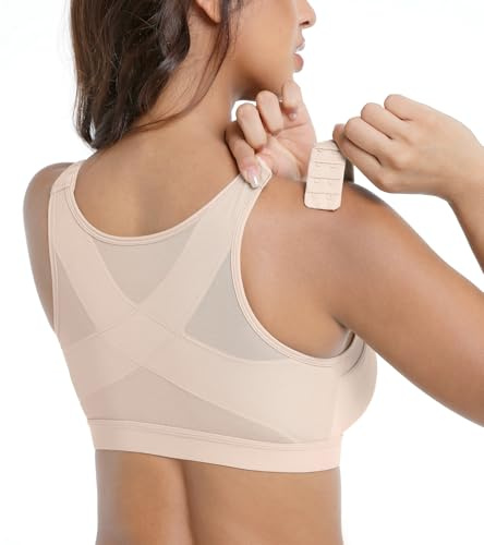 Curyon Front Closure Bras Full Coverage Posture Wirefree (Beige,38D)