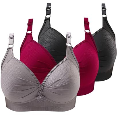 ZWDC 3er Pack BH Damen Ohne Buegel Vollschalen Bequem Guter Halt Große Brüste Wirefree Bra Super Push Up BH Gegen Hängebrust Brüste Klassische BHS Minimizer Bra