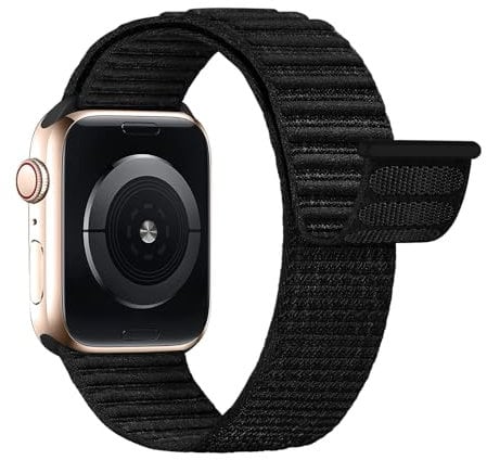 Lobnhot Nylon Sport Loop Kompatibel mit Apple Watch Armband 40mm 41mm 38mm 46mm 45mm 44mm 42mm Herren Damen, Verstellbarer Sport Armband Ersatz für iWatch Series 10 9 8 7 6 5 4 3 2 1 SE Schwarz