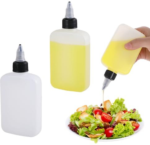 Ptwola 2 piccole bottiglie per condimenti, in plastica, a prova di perdite, ricaricabili, per salse, insalata, olio, ketchup, senape, cucina