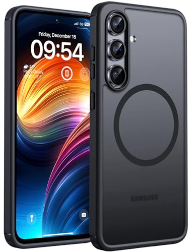 TOCOL für Samsung Galaxy S24 FE Hülle, Kompatibel mit MagSafe, Schwarz | Starke Haftkraft Magnetring, Kameraschutz mit erhöhten Rändern, Militärschutz Stoßfest Kratzfest, Durchscheinend Rückseite
