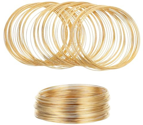 Piriuuo 100 Loop Jewelry Memory Wire for Bracelet Making - Stainless Steel Craft Beading Wire for DIY Jewelry Supplies (Gold)