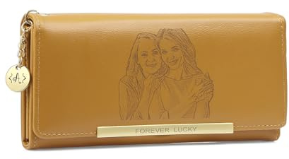 jewelora Personnalisé Femmes Portefeuille Gravé Photo Portefeuille en Cuir Cadeau pour Maman épouse Petite Amie Soeurs Anniversaire Noel (Jaune)