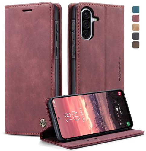 owlhold Handyhülle Samsung Galaxy A56 5G hülle Galaxy A56 klapphülle Premium PU Lederhülle Faltbare Handytasche Schutzhülle Kartenfach Standfunktion hülle Samsung Galaxy A56 5G - Weinrot