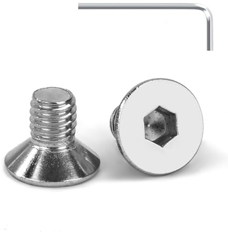 Tunejoy Viti a Testa Svasata M6 x 10 mm Vite a testa svasata Brugola Bulloni in Acciaio Inox A2 V2A Viti a Testa Piatta Norma DIN 7991 con Chiavi a Esagono Filettatura Completa 20 pezzi