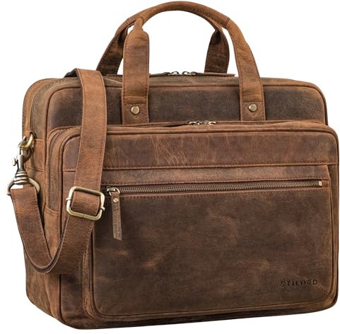 STILORD 'Walt' Vintage Aktentasche Leder Herren Damen Lehrertasche XL groß Büro Business Umhängetasche für 15,6 Zoll Laptop Echt Leder, Farbe:kreta - braun