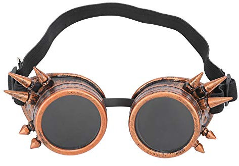 equlup Steampunk -Brille, ABS Vintage Spiked Kaleidoscope Brille Radsportgläser Doppelschicht Windschutz Sonnenbrille für Punk Gothic Cosplay Party (Antik Silber)