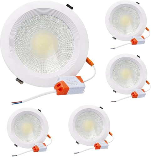 Jandei – Downlight LED COB 20W Encastrable, Foco Marco Redondo Blanco 185x45 mm (Orificio para Empotrar 160mm), 1800 Lumen, IP44 Ideal Baño y Cocina (Luz Natural 4200K, 5 Unidades)