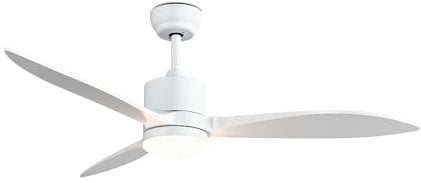 KLARSTEIN SkyBreeze Ventilador de Techo con Luz - IP44 Exterior/Interior, Control Inteligente, Silencioso 40dB, 6 Niveles de Velocidad, Modo Verano/Invierno, Luz Regulable, Blanco