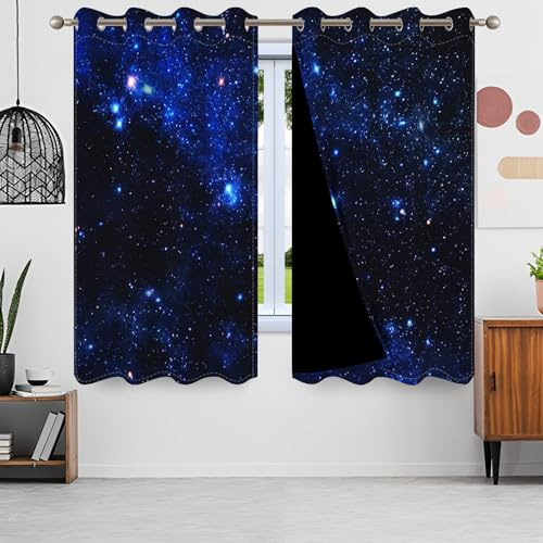 ggaimwf 107x160cm Galaxy-Ösenvorhang für Kinderzimmer Universum Weltraum Sternenhimmel Fantasie Raumteiler Verdunkelungsvorhänge Fenstervorhänge für Jungen Mädchen Wohnzimmer,2 paneel