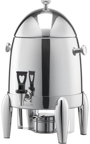 VEVOR Distributeur de Boissons 12 L, Fontaine à Eau Chaude et Froide en Acier Inoxydable, avec Brûleur à Alcool, Robinet et Tube à Glaçons, Distribution de Thé, Restaurants Hôtels Cafés Fêtes