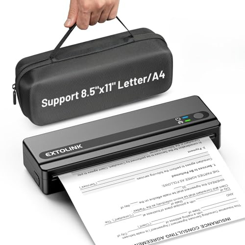 EXTOLINK Tragbarer kabelloser Thermodrucker für unterwegs,Mobiler Drucker ohne Tinte mit 2600 mAh, unterstützt 8,5″ × 11″ Letter & A4 Papier, Bluetooth,Ideal für Fernfahrer, Studenten und Homeoffice