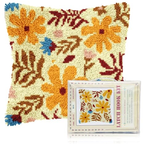 FREEBLOSS Kits de Crochet à Loquet de Fleurs pour Adultes Débutants Coussin Décoratif DIY Kits de Tapis à Crochet et Loquet Pré Imprimés Housse de Coussin pour Décoration de Canapé à la Maison