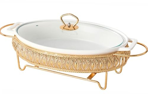 Keramik Chafing Dish Set, Buffetwärmer mit Glasdeckel, ideal für Hochzeiten, Partys und Bankette