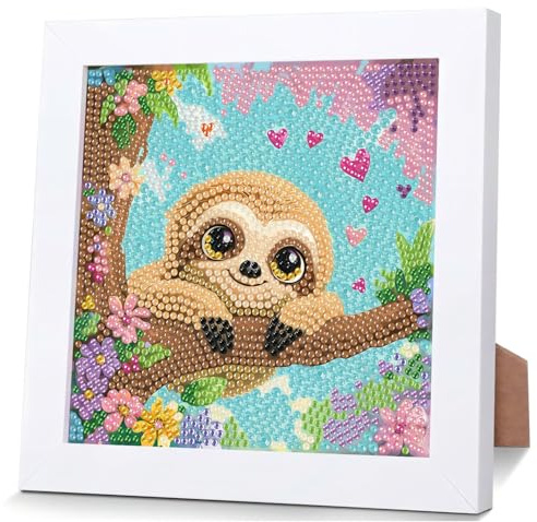 Mafenr Art Faultier Diamond Painting Mit Holzrahmen, Tiere Diamond Painting, Diamant Painting Bilder für Geschenke und Familie Décor 18×18cm
