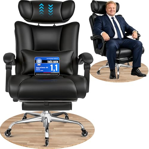 BASETBL Executive Office Chair 440lbs Heavy Duty, Big and Tall Ergonomic Computer Desk Chair with 60cm Wide Spring Seat, Adjustable Headrest, Lumbar Support, Footrest & Synchronized Armrests,Black XXL
