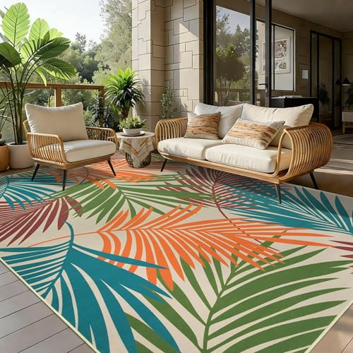 Cekene In & Outdoor Teppich Wetterfest 160x230cm Mehrfarbig Outdoor Teppich für Garten Waschbare Teppiche Wohnzimmer rutschfest Palmblatt Sisal Teppich für Schlafzimmer Esszimmer Terrasse Hinterhof