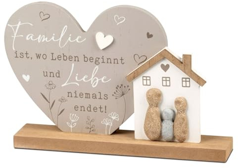 formano Deko Herz Haus Familie und Spruch 26 cm Liebevolle Wohn-Deko Steinoptik - Geschenk für Partner, Hochzeit, Jahrestag - Tischdeko mit emotionaler Botschaft