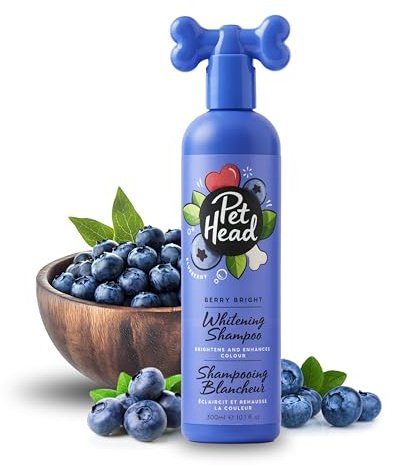 Pet Head Berry Bright Aufhellendes & farbverstärkendes Hundeshampoo | 300ml | Heidelbeerduft | Für das Aufhellen von Weißen und Hellen Hundehaaren | Neutralisiert Gelbe und Kupferfarbene Töne