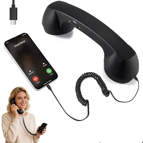 Retro-Telefonhörer für iPhone und Android, Typ-C-Empfänger mit Mikrofon und Lautsprecher, Vintage-Festnetz-Griff für Geräuschunterdrückung, Anrufe, Meetings und Heimbüro-Schreibtisch