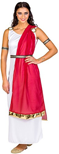 dressforfun Frauenkostüm Römerin Calpurnia | langes, edles Kleid | roter, transparenter Schal mit goldenem Saum | Oberarmbänder & Gürtel in Brokatoptik (M | Nr. 300203)
