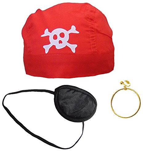 Partybob Piratenkostüm-Set - Piraten Accessoires (Rot)