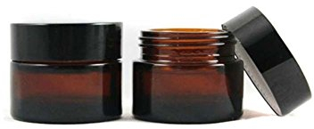 2PCS 50ML/100ML Amber Glass Empty Refillable Sample Bottle Cosmetic Face Cream Jar Pot Bottle Container Holder Case with Black Screw Cap Lid and Liners (50ml)