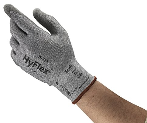 Hyflex Ansell 11-727 Schnittschutz Arbeitshandschuhe, Abriebfest und Erweiterte Griffsicherheit, Industrie und Mechaniker Handschuhe, Waschbar, Grau, Größe M (12 Paar)