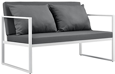 casa.pro Gartenbank 'Lerum' 70 x 114 x 60 cm Gartensofa Bank Parkbank Sitzbank Lounge Eisen Weiß/Lichtgrau