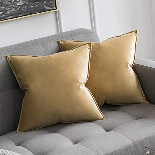 MIULEE 2er Set Samt Kissenbezug Flansch Kissenhülle Dekorative Sofakissen Dekokissen Umwickelte Kante Kissenbezüge Zierkissenbezug für Sofa Wohnzimmer Schlafzimmer 45x45 cm Khaki