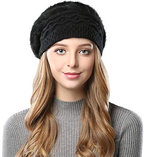 Alleza Barett Mütze Damen Baskenmütze Winter Strick Barett Wollmütze gefüttert mit Teddyfleece warm