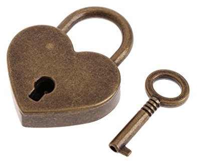 Freshsell Mini cadenas en forme de cœur, style vintage, antique, avec clé bronze/noir/argent/or/violet/rose/rouge, petit cadenas pour sac à main, 3 x 4 cm, 1 pièce