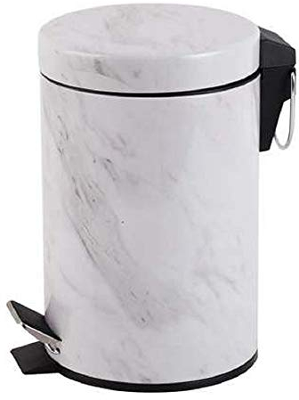 EEMKAY® New White Marble Effect Bin Strong Steel Pedal 3L Bathroom & Kitchen Metal Bin M-19 - White