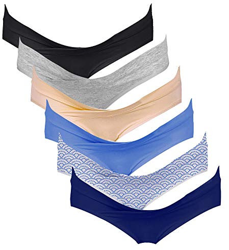 Intimate Portal Culotte Grossesse de Maternité en Coton Slips Post-Partum pour Femme Enceinte Bikinis Croisés Lot de 6 Midnight Shore S