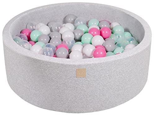 MEOWBABY Piscina de Bolas 90X30cm/200 Bolas ∅ 7Cm Piscina de Bolas Certificada para Niños Hecha en EU (90 x 30 cm, Gris Claro: Transparente/Gris/Blanco/Rosa Claro/Menta)