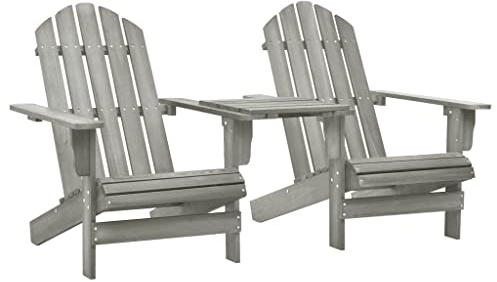 vidaXL Massivholz Adirondack Stühle mit Teetisch Gartensessel Stuhl Deckchair Gartenstühle Holzstuhl Balkon Sessel Gartenmöbel Tannenholz Grau