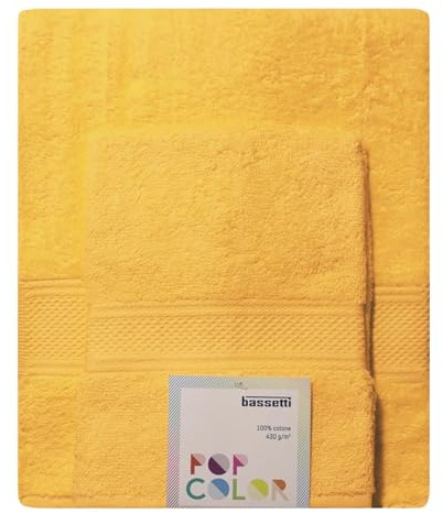 Bassetti - Set Asciugamani Da Bagno Viso e Bidet Coppia Asciugamani da Bagno con Ospite | 60x110 cm + 40x60 cm | Col. Y6 - Giallo