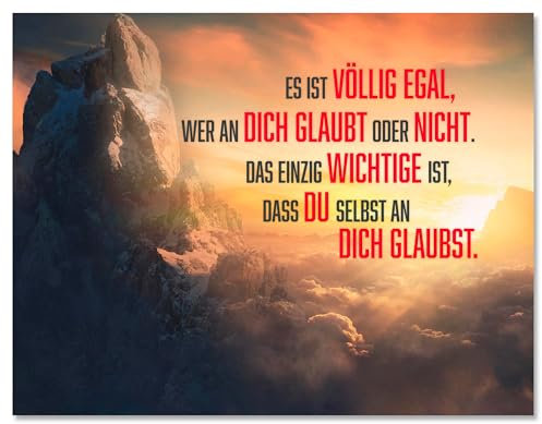 wandmotiv24 Leinwandbild Motivation, Querformat, Glaub an Dich selbst, Berge, Sonne M0435