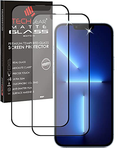 TECHGEAR 2 Pack Anti Glare Screen Protector Compatible with iPhone 16e 2025, iPhone 14, iPhone 13, iPhone 13 Pro - MATTE 3D GLASS Edition Genuine Tempered Glass Full Screen Protector Guard Cover