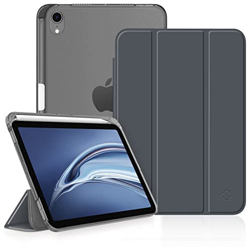 Fintie Funda para iPad Mini 7 2024 / Mini 6 2021 de 8,3 Pulgadas con Soporte Integrado para Pencil - Trasera Transparente Mate Carcasa Ligera con Auto-Reposo/Activación, Gris Oscuro