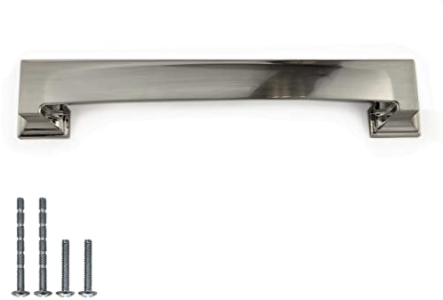 French Furniture Fittings Set of 4 Art Deco Kitchen Cabinet Rectangular Cup Handles, Shell Pulls for Cupboard Drawers, Brushed Satin Nickel