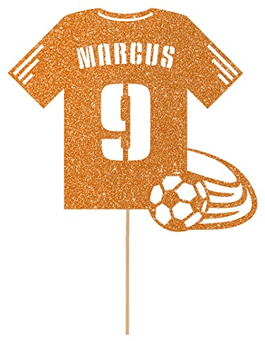 Personalised Birthday Football Kit Jersey Cake Topper- Orange Any Name & Age Number Glitter Cake Decoration and Sprinkles - Happy Birthday Decorations - Personalised Toppers for Cakes by Cakeshop